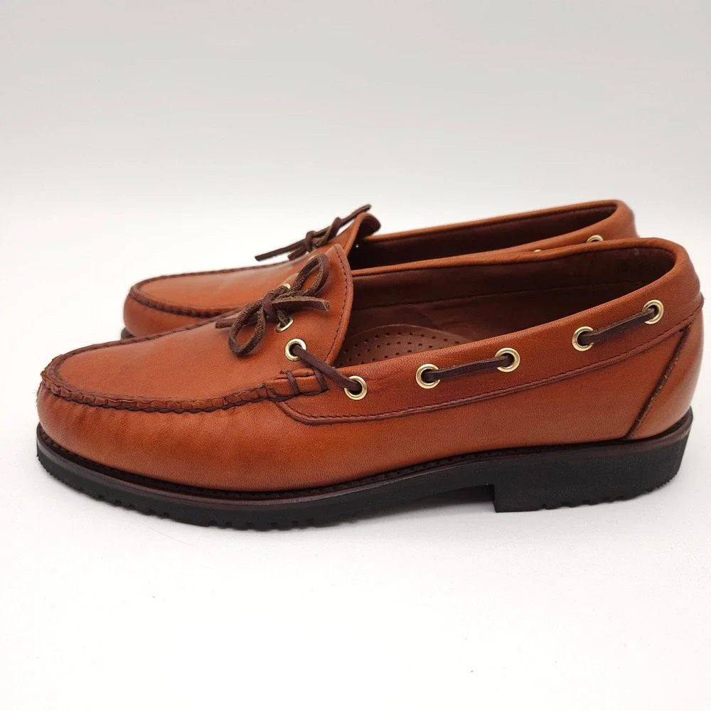 Allen Edmonds (Men's Size 8 D) Brown Leather Boat Shoes Classic Nautical Slip On